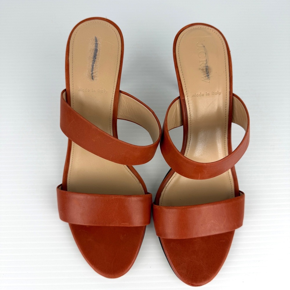J.Crew Womens Terracotta Orange Leather Double Strap Mule Sandals Heels Size 8.5 - Picture 3 of 10